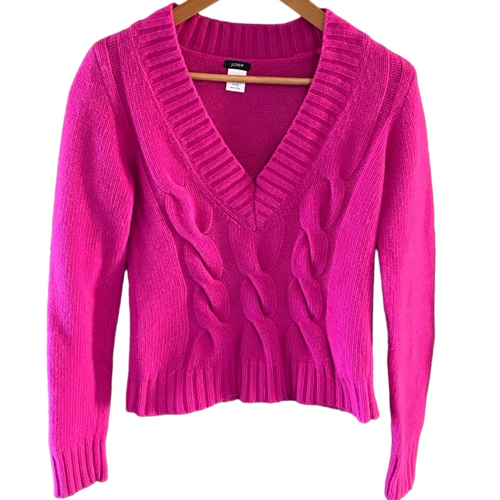 J. Crew Cropped Long Sleeve Wool Cashmere V-Neckline Sweater Size Medium